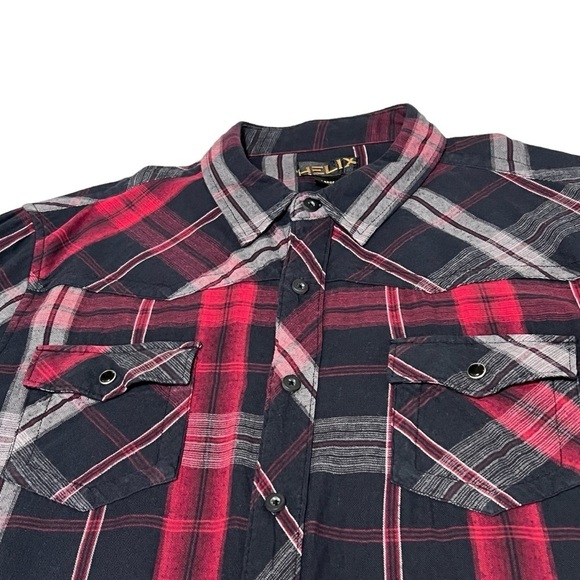HELIX Western Red Black Plaid Long Sleeve Button Down Men's Shirt Size L - Picture 5 of 16